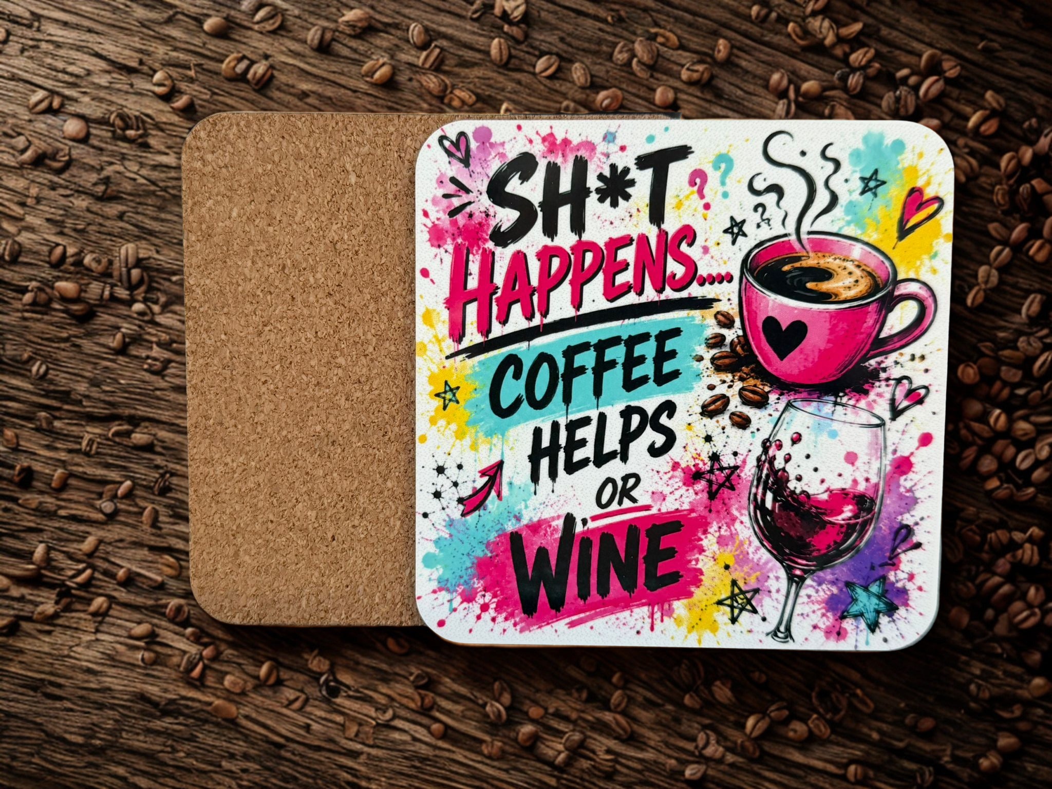 Glasuntersetzer – Sh*t Happens... Coffee Helps or Wine (4er-Set)