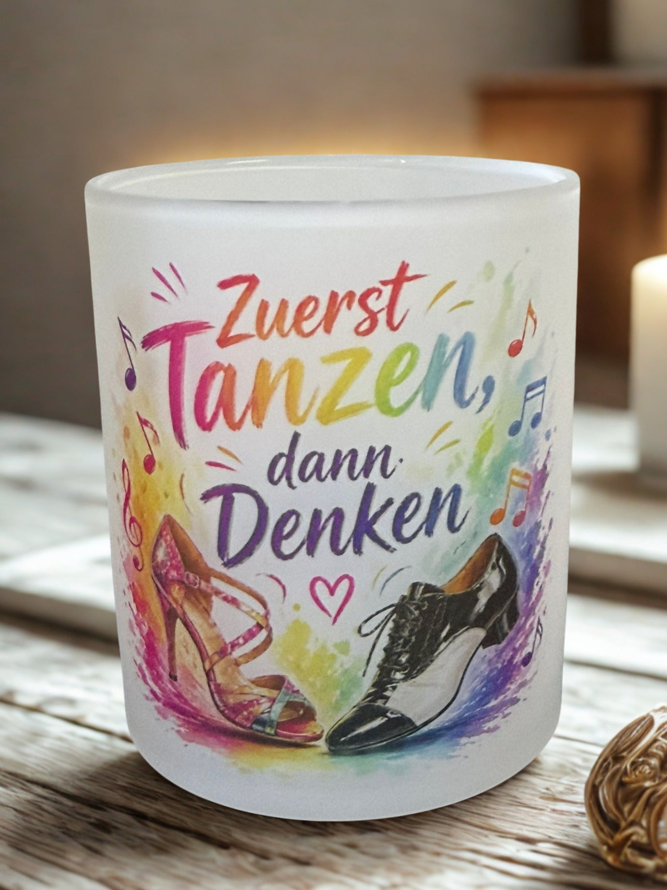 Teelichthalter – Zuerst Tanzen, dann Denken (Tanzschuhe)