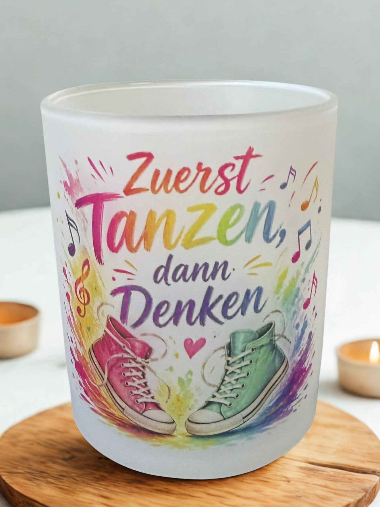 Teelichthalter – Zuerst Tanzen, dann Denken (Turnschuhe)